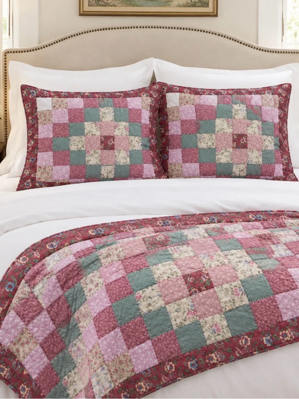 Rose & Sage Patchwork Quilt Sham Set